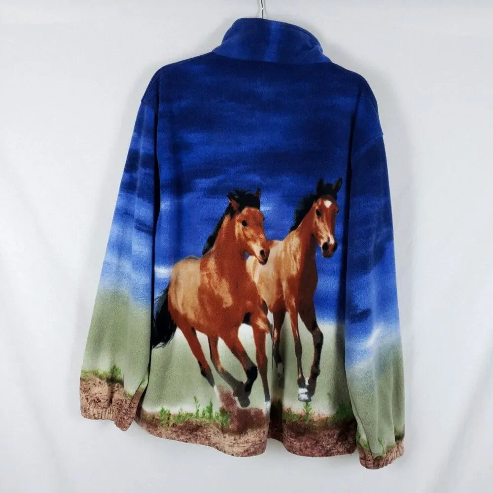 Back in the Saddle Equestrian Western Horse Fleece Jacket Mens XXL Cowboy Ranch